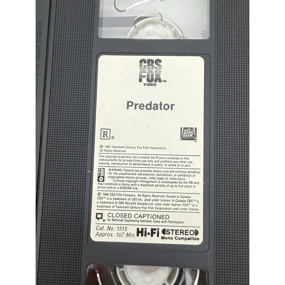 Predator VHS VINTAGE 1988 CBS FOX‎ Video SCHWARZENEGGER #32